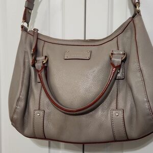 In new like condition Kate Spade supple leather satchel- neutral putty & merlot